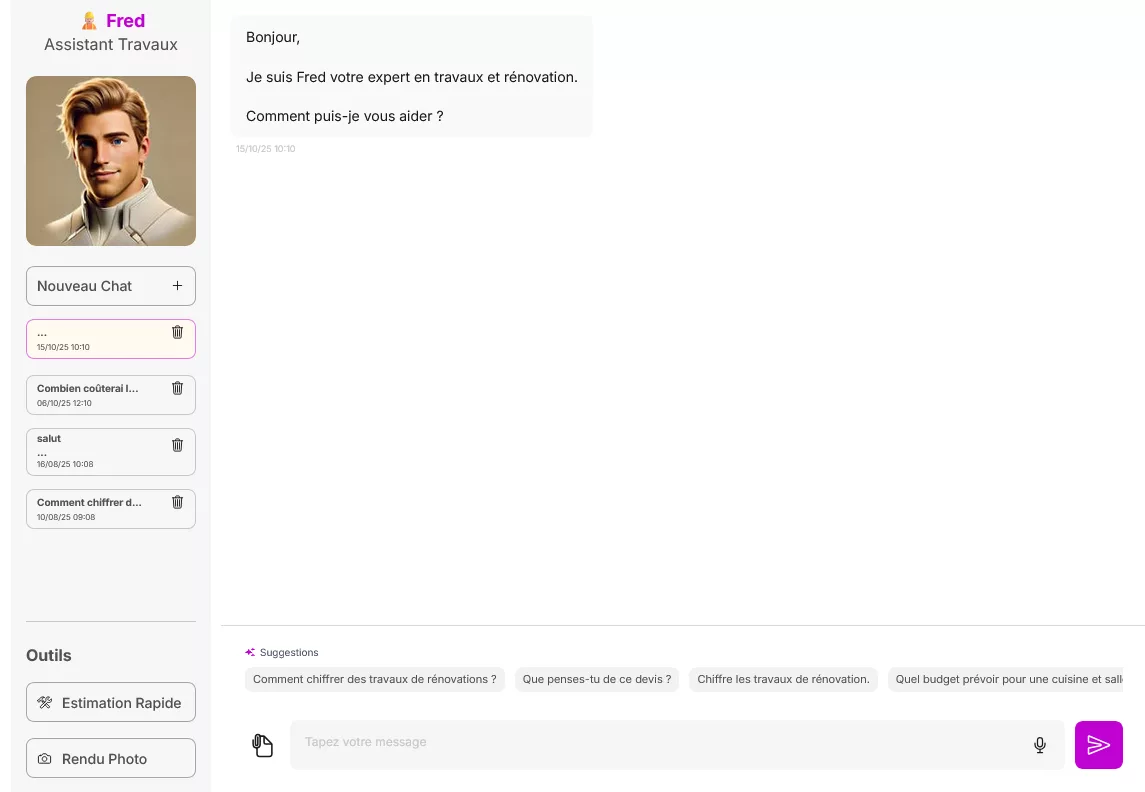 Interface de discussion avec les agents IA d'Immovia