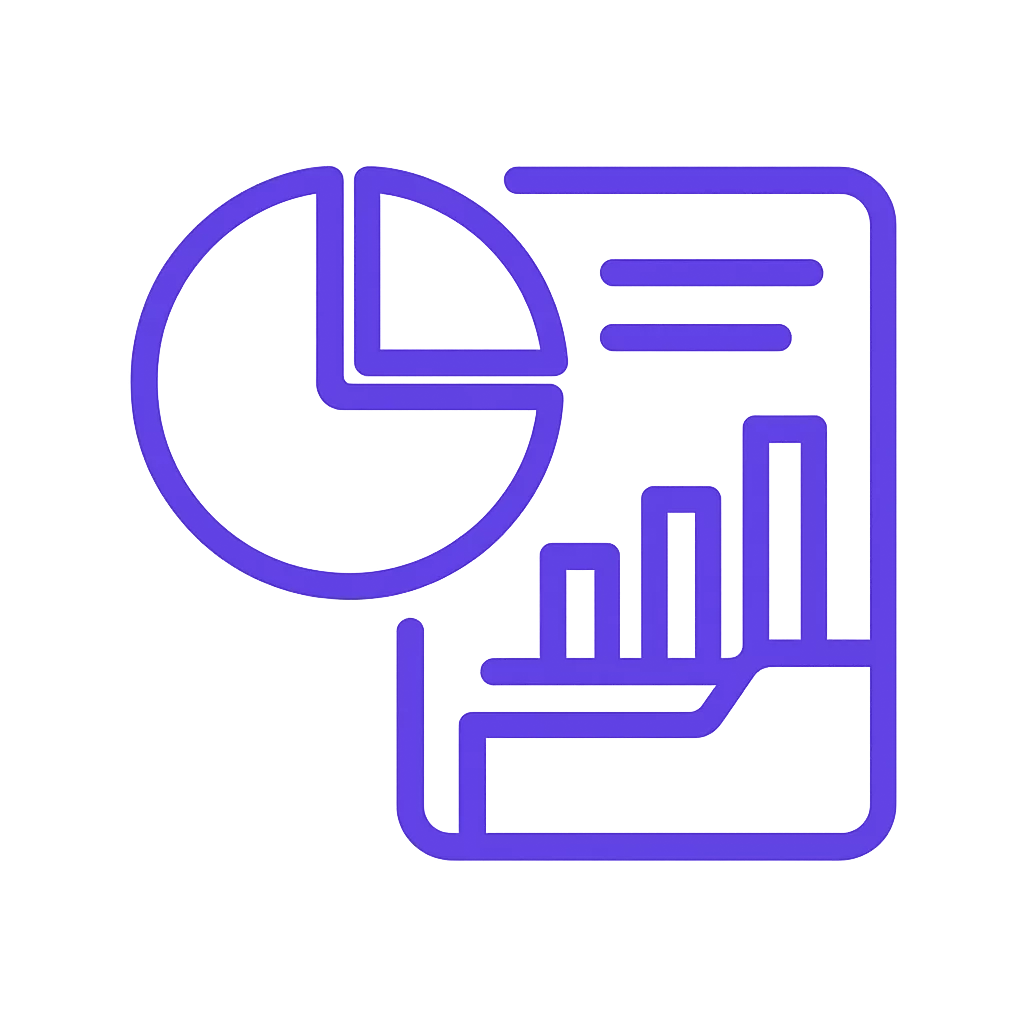 Icône graphique circulaire et dossier violet pour analyse projet