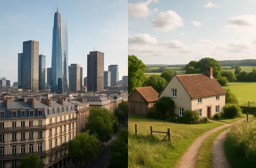 Ville ou campagne : guide 2025 pour investir selon rendement, prix et télétravail. Conseils concrets et exemples chiffrés.